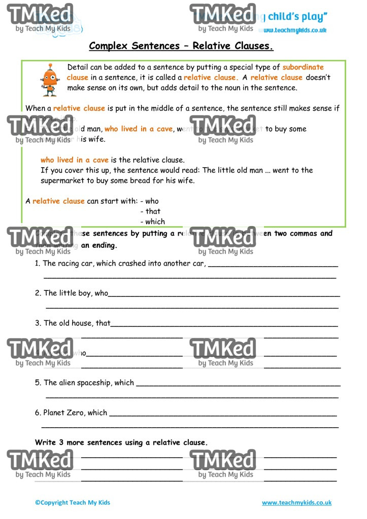 Worksheets for kids - complex_sentences_-_relative_clauses