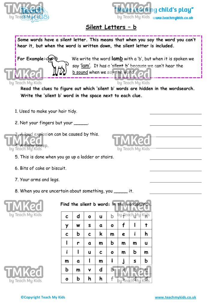 Worksheets for kids - silent-letters-b