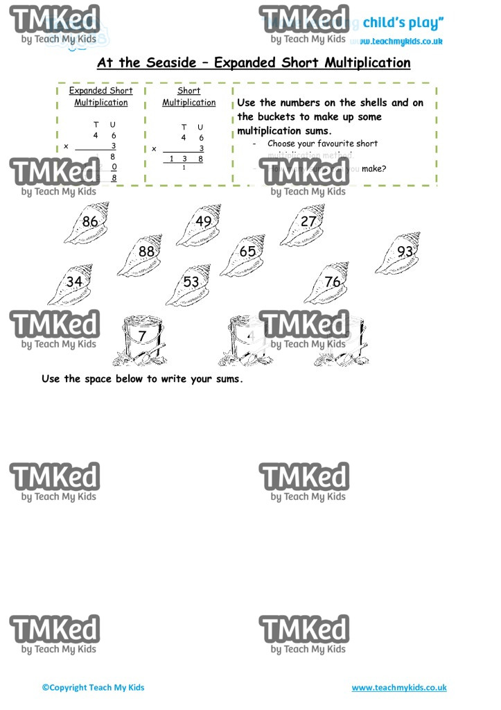 Worksheets for kids - at_the_seaside_-_expanded_short_multiplication_1