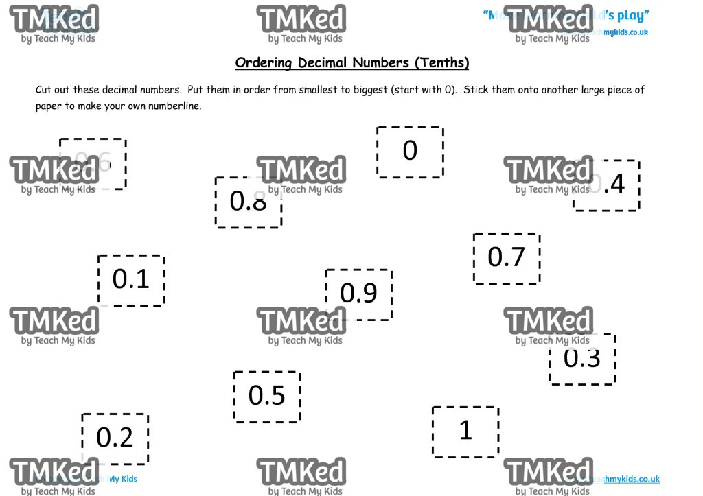 Worksheets for kids - ordering-decimal-nos-tenths