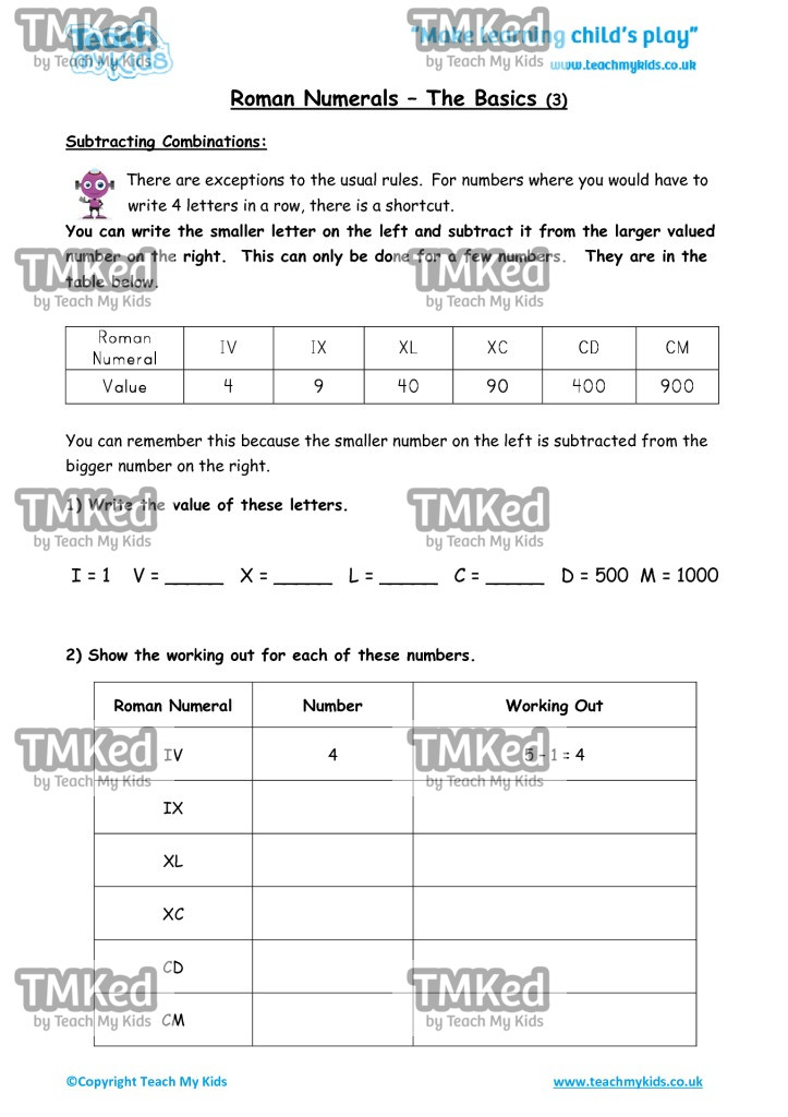 Worksheets for kids - roman_numerals_-_the_basics,_3