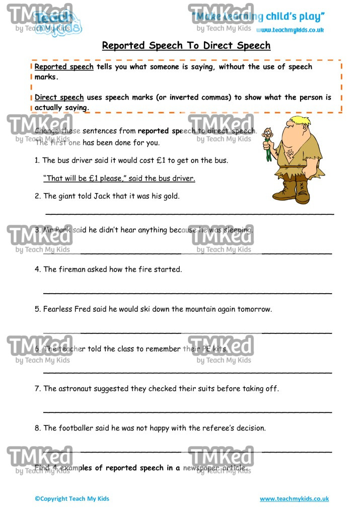 Worksheets for kids - reported-speech-to-direct-speech