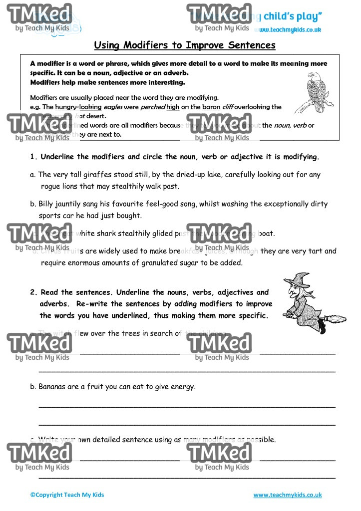 Worksheets for kids - using_modifiers_to_improve_sentences_2