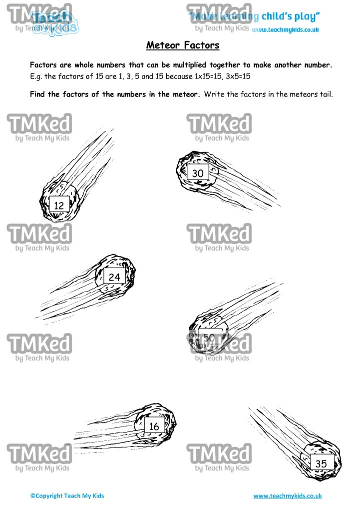 Worksheets for kids - meteor-factors