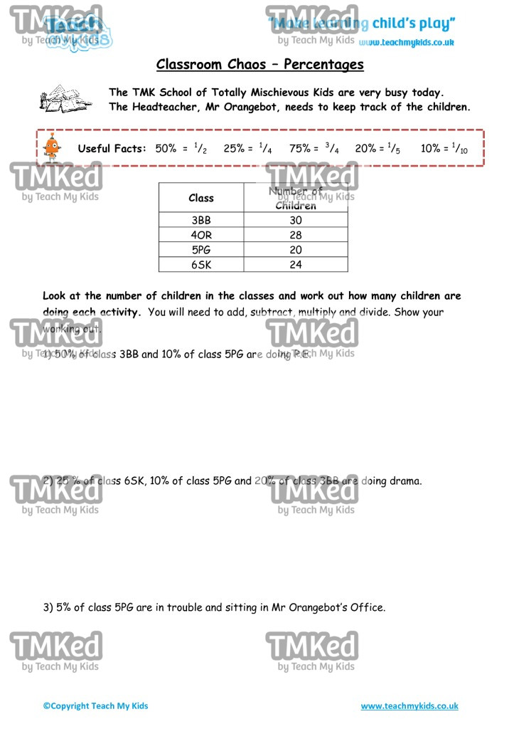 Worksheets for kids - classroom-chaos-percentages