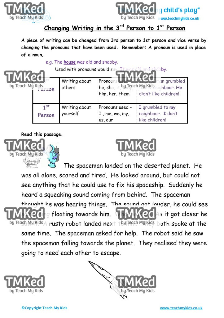 Worksheets for kids - changing-writing-from-3rd-person-to-1st-person