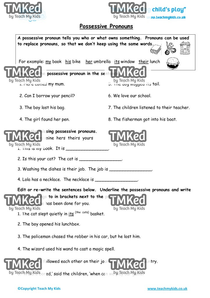 Worksheets for kids - possessive-pronouns