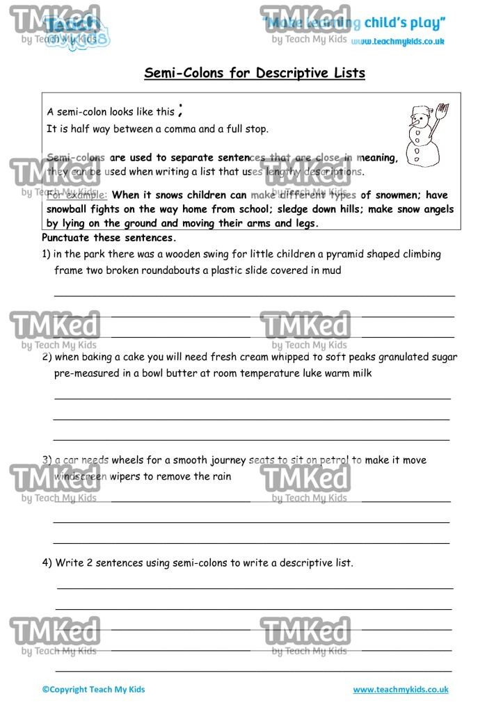 Worksheets for kids - semi-colons_for_descriptive_lists