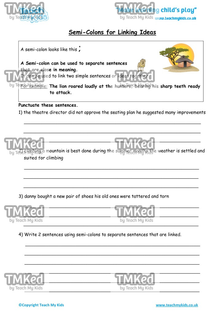 Worksheets for kids - semi-colons_for_linking_ideas