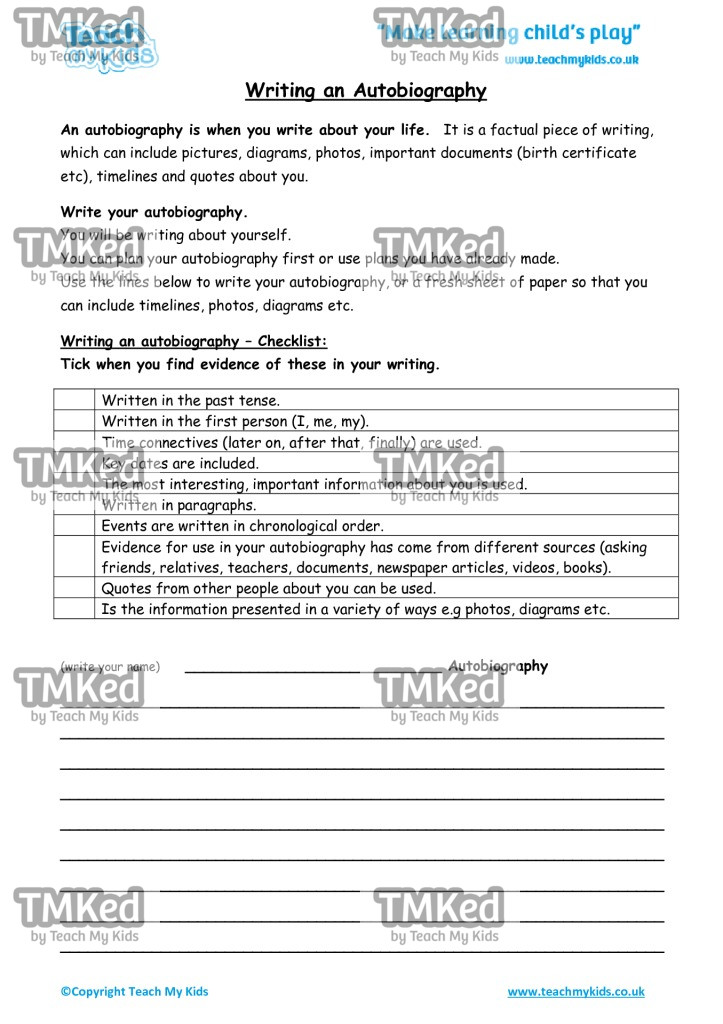 Worksheets for kids - writing-an-autobiography