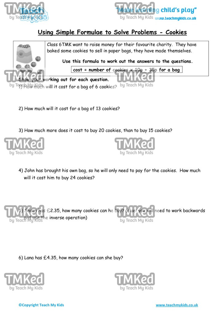 Worksheets for kids - using_simple_formulae_to_solve_problems