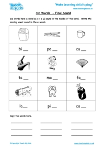 Worksheets for kids - cvc-words-final-sound