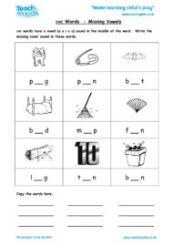 Worksheets for kids - cvc-words-missing-vowels