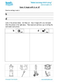 Worksheets for kids - does-it-begin-with-b-or-d