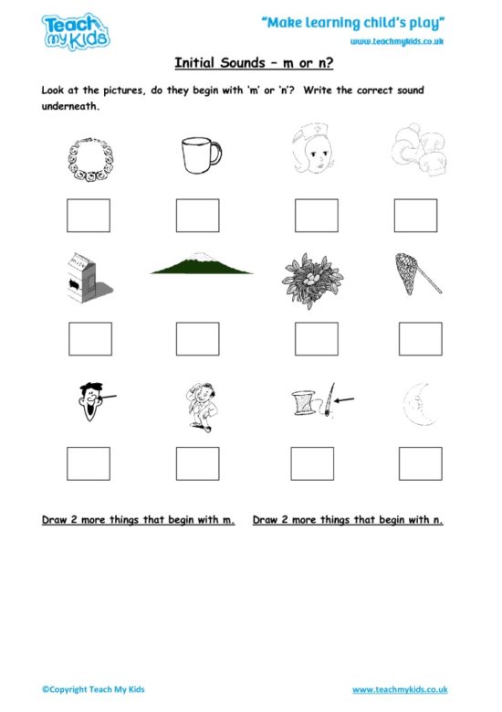 Worksheets for kids - initial-sounds-m-or-n