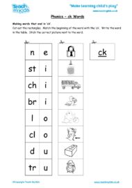 Worksheets for kids - phonics-ck-words