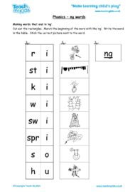 Worksheets for kids - phonics-ng-words