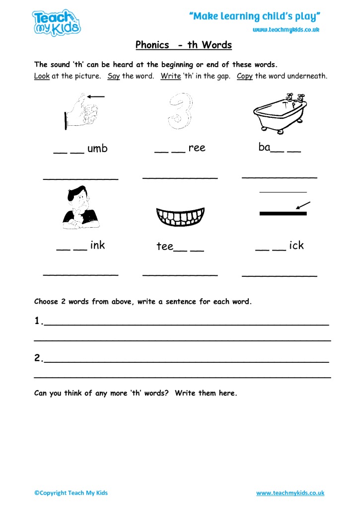 Th Sound Words Worksheet