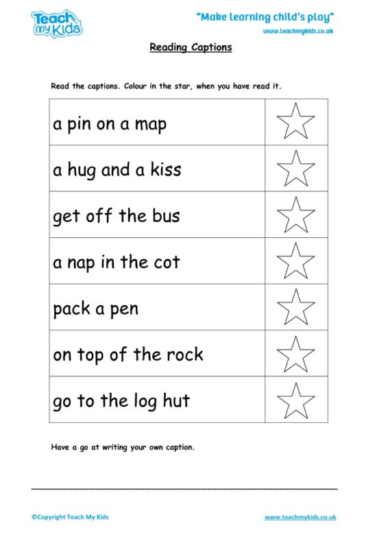 Worksheets for kids - reading-captions
