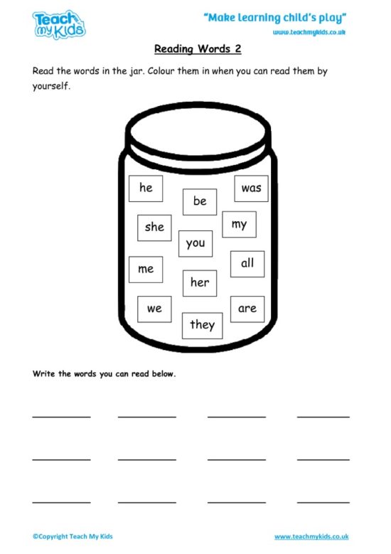 Worksheets for kids - reading-words-2