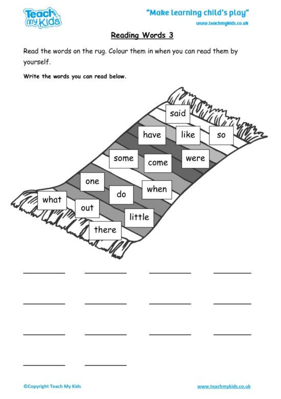 Worksheets for kids - reading-words-3