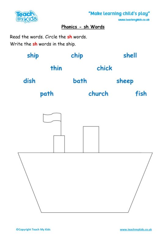 Worksheets for kids - sh-words