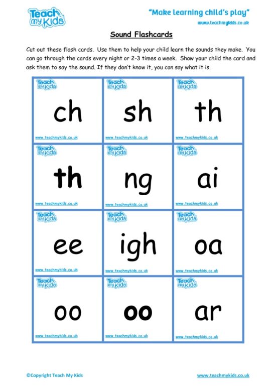 Teacher resources, free home school worksheets, Key stages 1 & 2 Worksheets for kids - letter sound flashcards