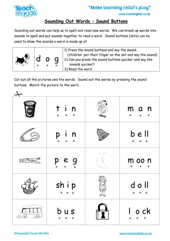 Worksheets for kids - sounding-out-words-sound-buttons