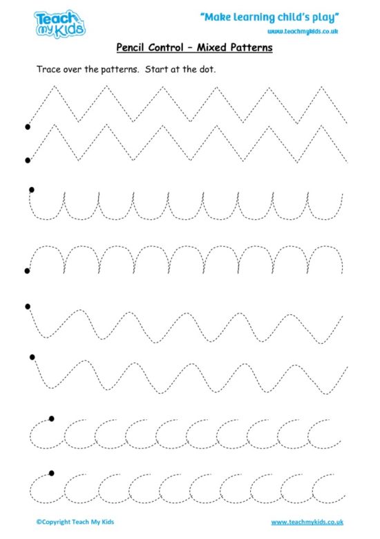 Worksheets for kids - pencil control – mixed patterns