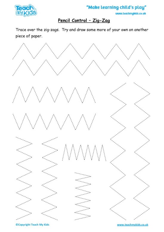 Worksheets for kids - pencil control – zigzag