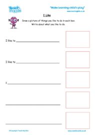 Worksheets for kids - Simple sentences – I Like
