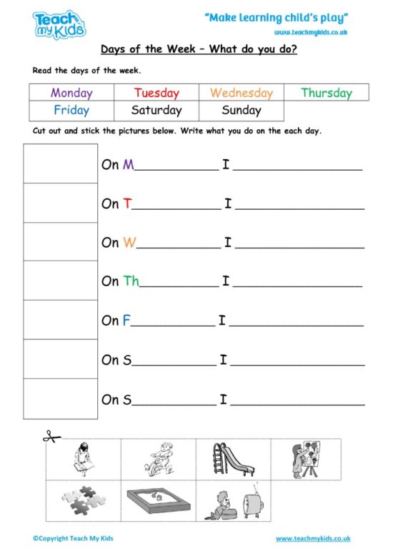Worksheets for kids - days of the week -what do you do