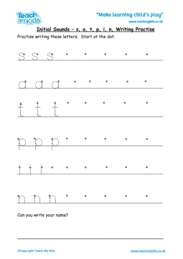 Initial Sounds s, a, t, p, i, n Writing Practise TMK Education