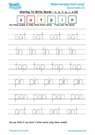 Worksheets for kids - starting to make words s a t p i n 2