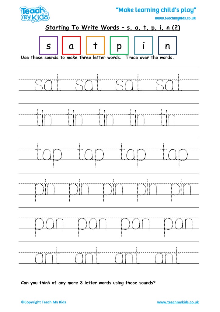 Starting to Write Words - s, a, t, p, i, n (2) - TMK Education