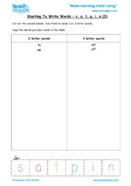 Worksheets for kids - starting to make words s a t p i n 3