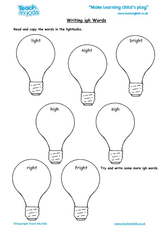 Worksheets for kids - writing igh words