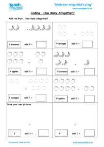 Worksheets for kids - adding-how-many-altogether
