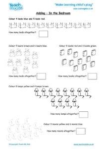 Worksheets for kids - adding-in-the-bedroom