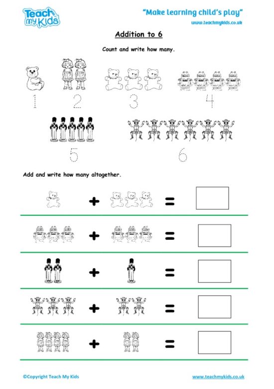 Worksheets for kids - addition-to-6