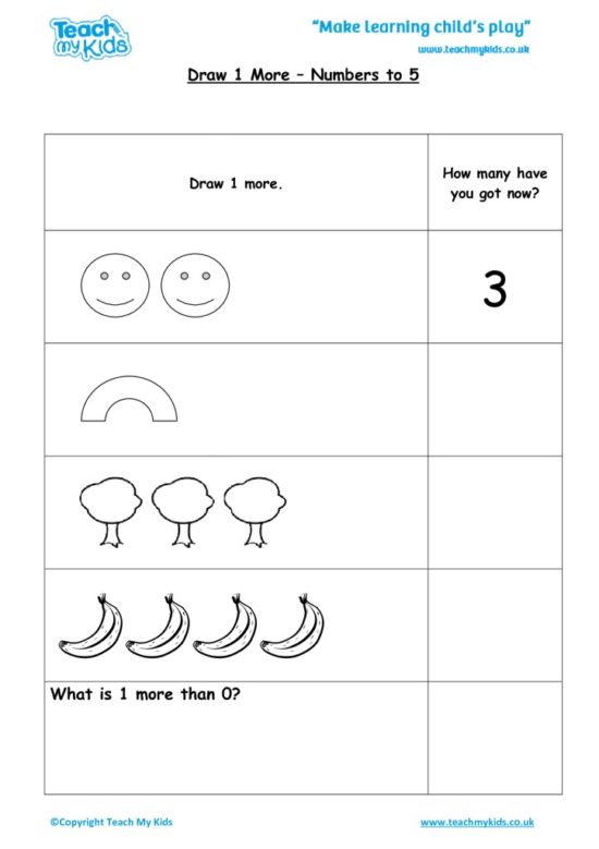 Worksheets for kids - draw-1-more-numbers-to-5