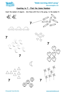 Worksheets for kids - counting-to-7-find-the-same-number