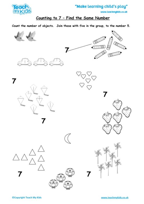Worksheets for kids - counting-to-7-find-the-same-number