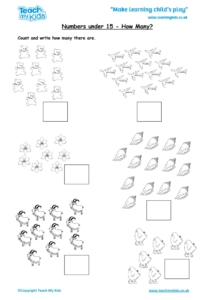 Worksheets for kids - numbers-under-15-how-many