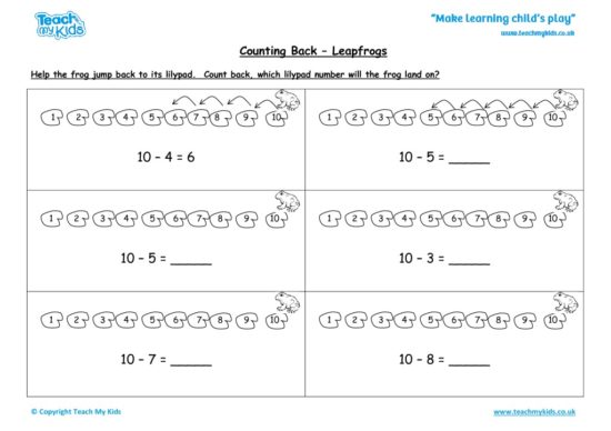 Worksheets for kids - counting-back-leapfrogs
