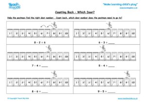 Worksheets for kids - counting-back-which-door
