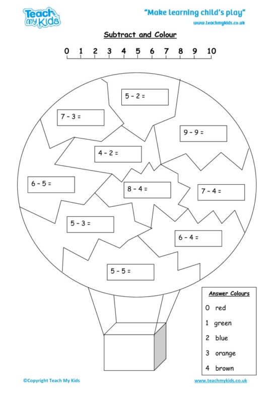 Worksheets for kids - subtract-and-colour