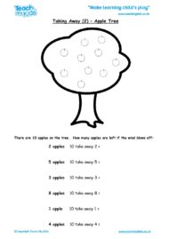 Worksheets for kids - taking-away-2-apple-tree
