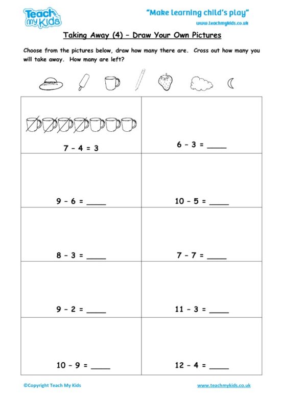 Worksheets for kids - taking-away-4-draw-your-own-pictures