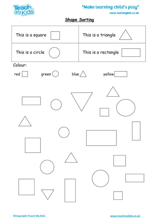 Worksheets for kids - shape-sorting